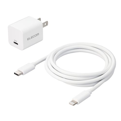 LightningAC充電器/USB Power Delivery対応/20W/USB-C1ポート/USB-C - Lightningケーブル付属/スイングプラグ/1.5m/ホワイト