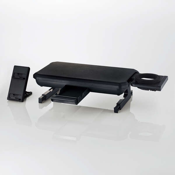 モニタースタンド/スマホスタンド付/ドリンクホルダー付/収納引き出し付/ブラック