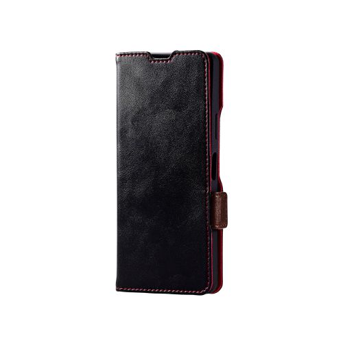 Xperia 1 VI (SO-51E)用レザーケース/手帳型/ステッチ/耐衝撃/磁石付き/ブラック