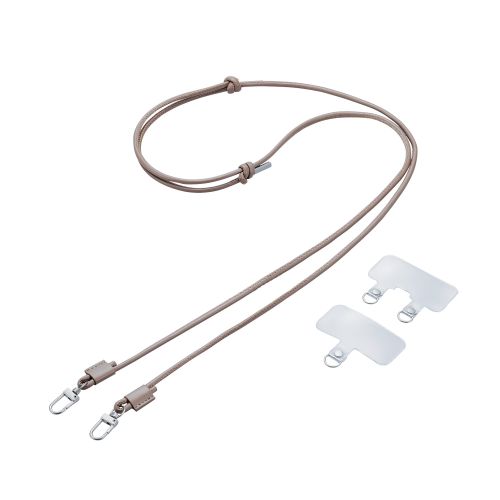 スマホショルダーストラップ/ストラップホールシート付属(1口タイプ×1枚/2口タイプ×1枚)/レザー/丸紐4mm/グレージュ