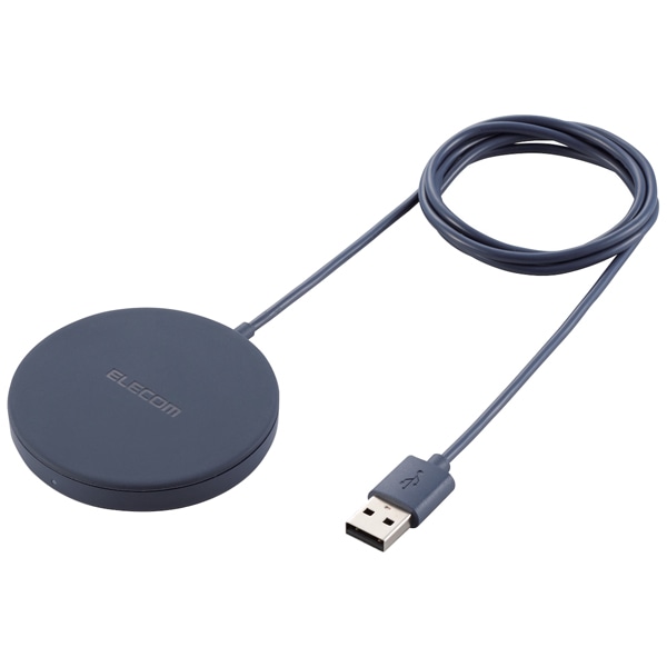 ワイヤレス充電器/マグネット内蔵/5W/卓上/ケーブル一体/1m/ネイビー