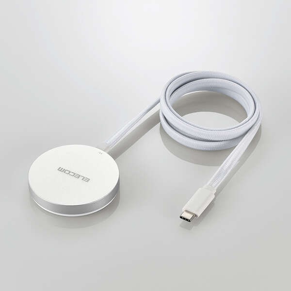 マグネットQi2規格対応ワイヤレス充電器/15W/卓上/メッシュケーブル/シルバー