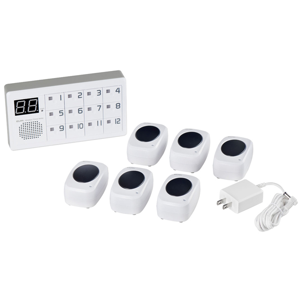 ワイヤレスチャイム 卓上押しボタン送信器6台＋12ch受信器セット