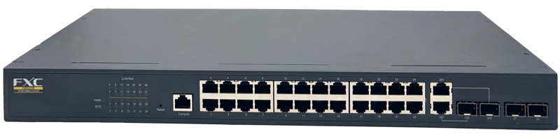 24ポート 10/100/1000Mbps および 4ポートSFP 管理機能付スイッチ