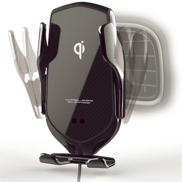 ワイヤレス充電器自動開閉ホルダー エアコン取付 ブラック