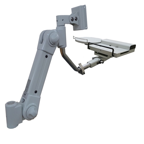 VESA対応スリムキーボード台一体型グロメット式フレキシブルアーム（ホワイト）