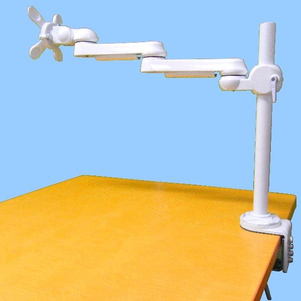 水平多関節モニターアーム（白色モデル） クランプ固定 VESA75mm/100mm対応