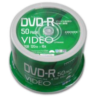HIDISC 録画用DVD-R 4.7GB 16倍速 インクジェットプリンタ対応 スピンドルケース50枚