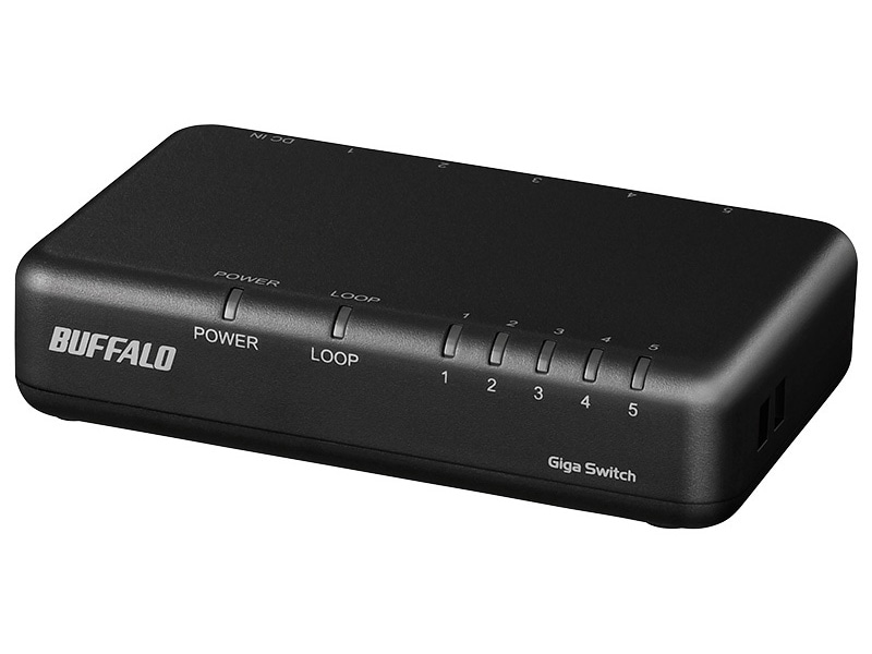 Giga 5ポート スイッチングハブ 電源外付け プラスチック筐体 マグネット付 ブラック