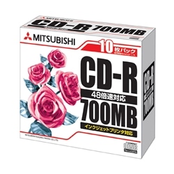 CD-R 700MB 4-48倍速対応 10枚スリムケース入り 印刷可能ホワイトレーベル