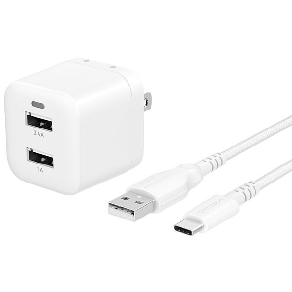 25万回以上の屈曲試験に耐えるUSB Type-Cケーブル同梱 超タフケーブル＆AC充電器のセット 1.5m ホワイト 製品サイズ約37(W)×39(D)×39(H)mm