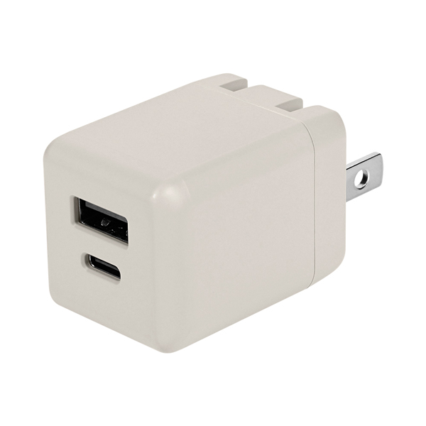 AC充電器/USB充電器/PD20W/2ポート/Type-C/Type-A/PSE適合/PD対応iPad、iPhone、iPod、スマートフォン、タブレットPC、Wi-Fiルーター、加熱式たばこ等/ミストグレー