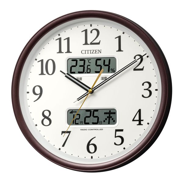 シチズン 電波時計 掛け時計 連続秒針 温度・湿度/カレンダー表示切替 直径35cm CITIZEN