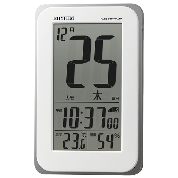 電波時計 目覚まし時計 電子音アラーム 温度 湿度 カレンダー 六曜 ライト付き フィットウェーブカレンダーD139