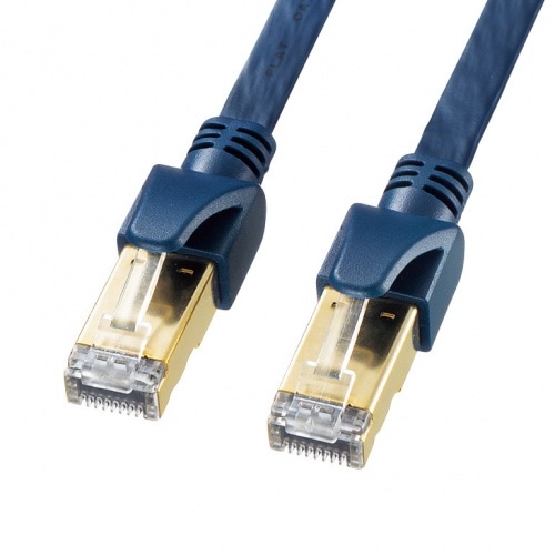 カテゴリ6Aハンダ産業用フラットLANケーブル（ネイビーブルー・0.5m）
