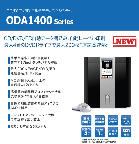 ODA1400-B4 BDマルチ光ディスクシステム(BDドライブ×4/メディア連続高速処理/17インチモニター/キーボード/マウス添付)