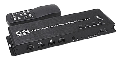 4入力1出力のマルチビューワーにKVMスイッチ機能を搭載/4K対応/HDMIモニタ+キーボード・マウス対応マルチビューワー