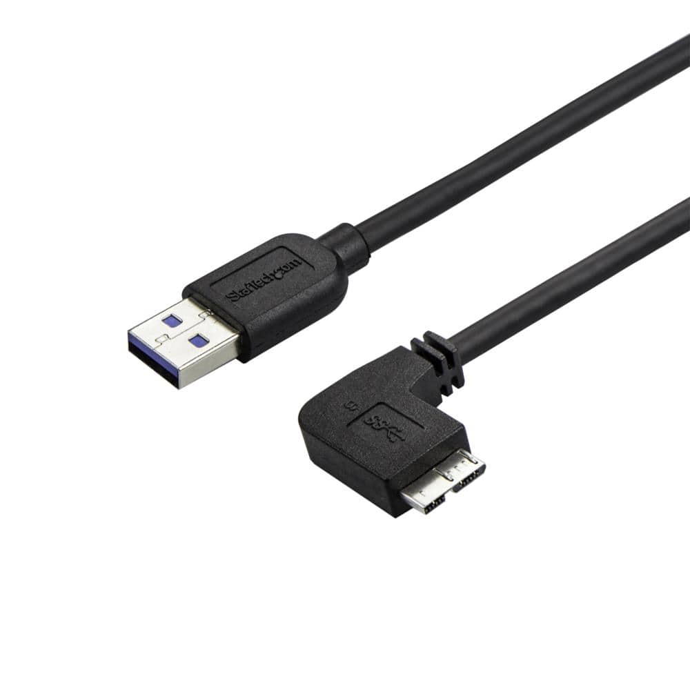 Micro USB 3.0 片側L型スリムケーブル　オス/オス　L型右向きマイクロUSB　2m　USB 3.0 A - USB 3.0 Micro-B　保証期間： 永久保証
