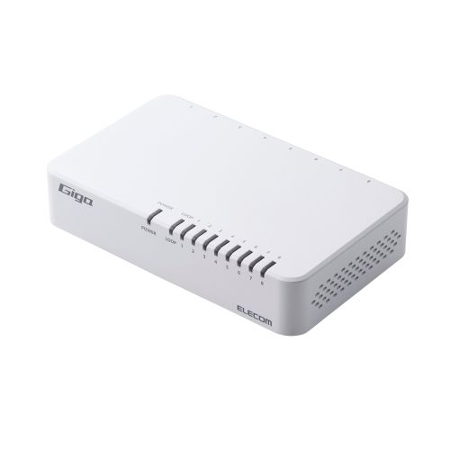 Giga対応スイッチングHub/8ポート/プラスチック筐体/電源外付モデル/ホワイト