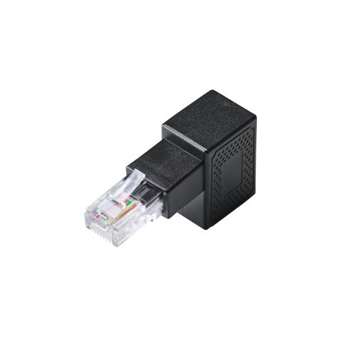 RJ45中継コネクタ/Cat5e対応/L字/下向き/UTP/ブラック