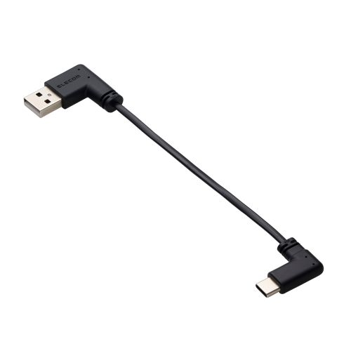 USB-A to USB Type-Cケーブル/フラット/L字/充電専用/0.1m/ブラック