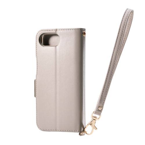 iPhone 17e/16e/レザーケース/手帳型/耐衝撃/磁石付き/ステッチ/ハンドストラップ付/グレージュ