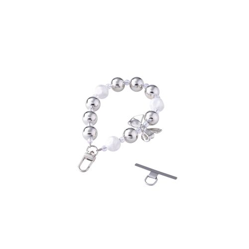 スマホハンドストラップ/ストラップホールシート付属/ビーズ/シルバー