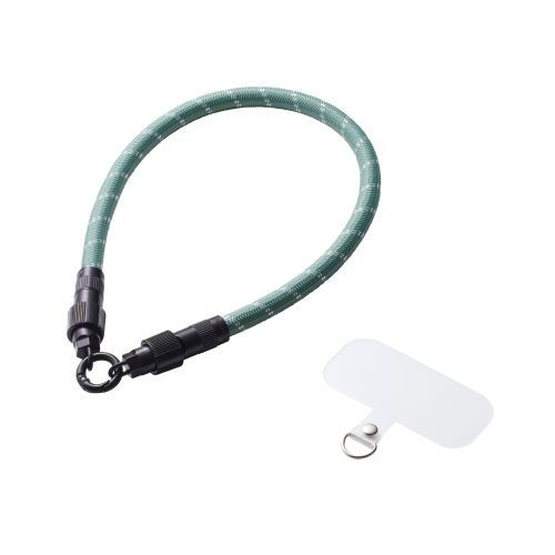 スマホハンドストラップ/ケーブルショルダー/ストラップホールシート付属(1口タイプ×1枚)/カーキストライプ