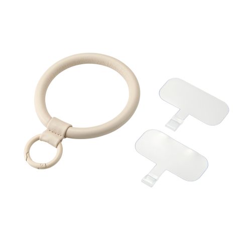 スマホハンドストラップ/ストラップホールシート付属(2枚)/合成皮革リング/&me/グレージュ