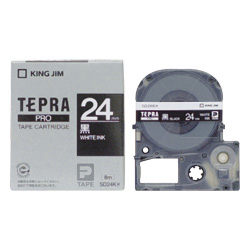 テプラPROテープカートリッジ カラーラベル（ビビッド） 黒テープ/白文字 24mm