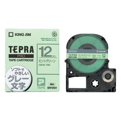 「テプラ」PROテープカートリッジ カラーラベル（ソフト） ミントグリーン/グレー文字 12mm