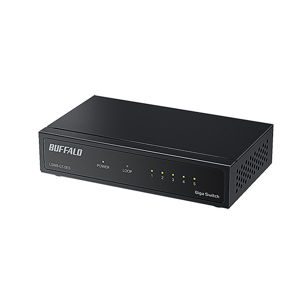 Giga 5ポート スイッチングハブ 電源外付け 金属筐体 マグネット付属 ブラック