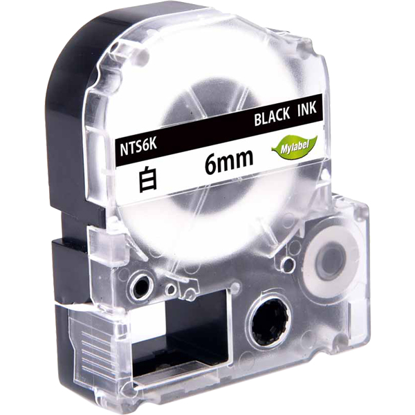 テプラ互換ラベルカートリッジ　6mm 黒文字白テープ