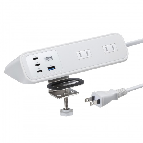 クランプ固定式タップ（AC4個口＋USB-C×3＋USB-A×1・PD65W・ホワイト）