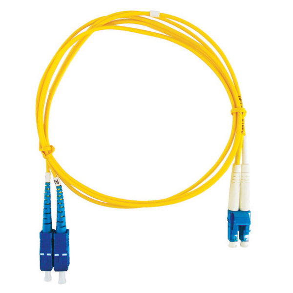片端SC/片端LCコネクタ付デュプレックスパッチケーブル SM9/125 黄色 1m