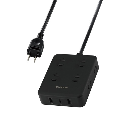 電源タップ　ＵＳＢ延長コード　８個口　ブラック