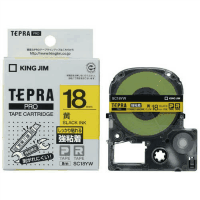 「テプラ」ＰＲＯテープ　強粘着　１８ｍｍ　黄に黒文字　５個