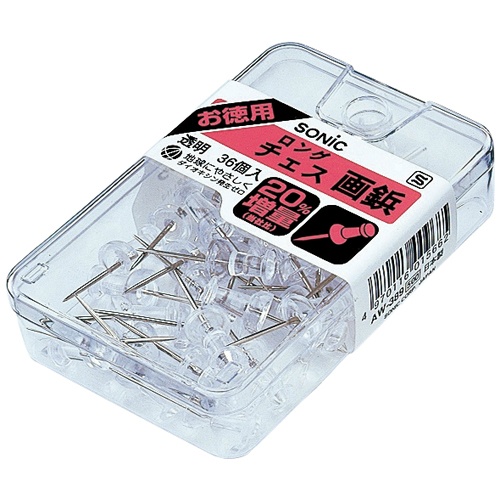ロングチェス画鋲　ＡＷ－３８９　透明　３６本入　５箱