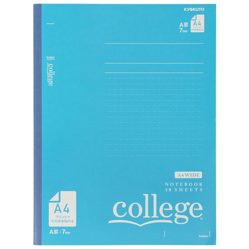 ＣｏｌｌｅｇｅＡ４ワイドノート　ヨコ３７行　ＣＬＷ２　ブルー