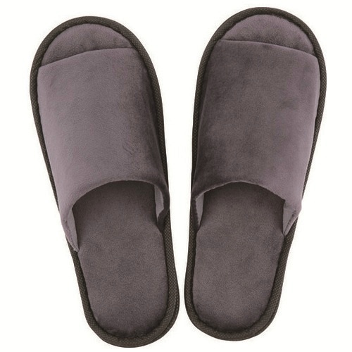 ベロア調スリッパ　ダークグレー　不織布袋付
