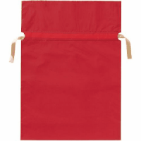 梨地リボン付き巾着袋　底マチ付　レッド　Ｌ