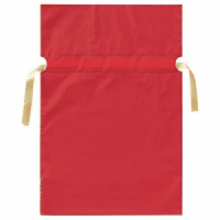 梨地リボン付き巾着袋　底マチ付　レッド　Ｍ