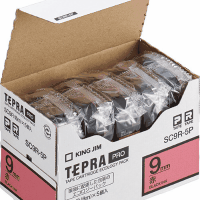 「テプラ」ＰＲＯテープ　９ｍｍ　パステル赤に黒文字　５個