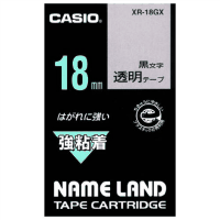 ネームランドテープ　強粘着テープ　１８ｍｍ　透明に黒文字