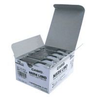 ネームランドテープ　１２ｍｍ　透明に黒文字　５個