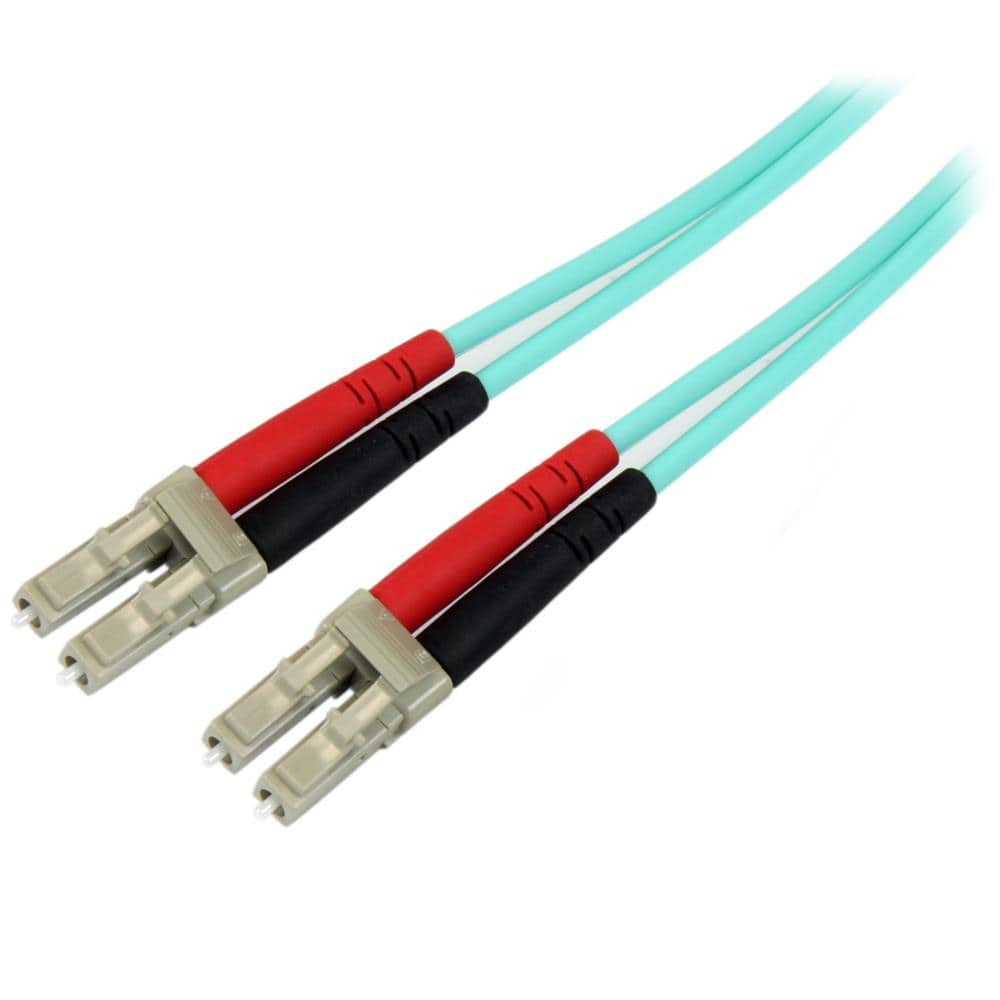 1m 光ファイバーケーブル(光パッチコード) アクア(水色) OM4準拠 LSZH対応 100Gbps マルチモード対応 コア径50ミクロン/クラッド径125ミクロン 2芯 LC-LCコネクタ　保証期間： 永久保証