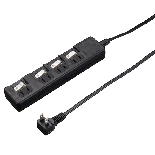雷ガード付４個口節電タップ１ｍブラック
