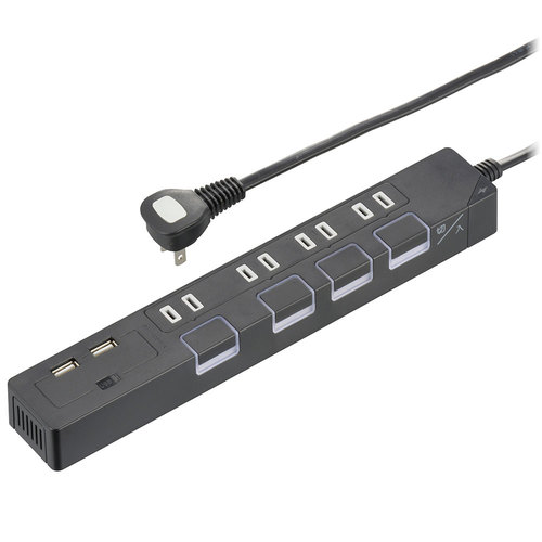 ４口２ｍ節電タップＵＳＢ付Ｋ－２２