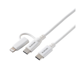 ２ｉｎ１ケーブル　ＵＳＢＣ　ライトニング　２ｍ　白