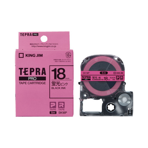 テプラ　ＰＲＯテープ　蛍光桃ラベル　１８ｍｍ黒文字